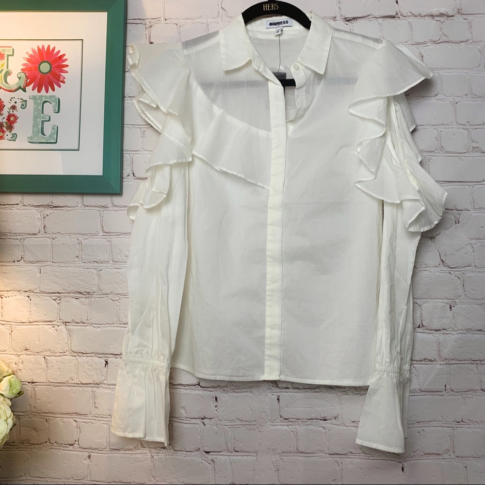 Express | Tops | Sz XS | Cut-Out Ruffle Button-Up - Picture 2 of 8